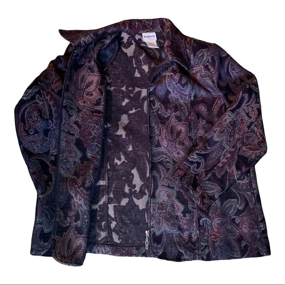 BonWorth Paisley Zip Jacket Women’s L Purple Burgundy Metallic Textured Blazer - Picture 12 of 15